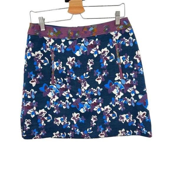Anthropologie Maeve Cardana Mini Skirt Floral Brocade  Blue Purple Size US 4 - Picture 2 of 9
